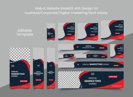 uppsättning av elegant företag webb banderoller mall av standard storlek med en plats för foton. företag ad baner. vertikal, horisontell och fyrkant mall vektor