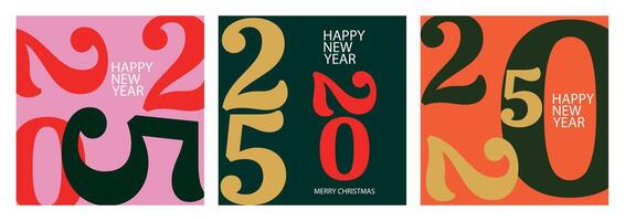 Lycklig ny år 2025 och glad jul. minimalistisk trendig bakgrunder. kreativ geometrisk tal 2025. abstrakt typografi för reklam, webb, social media, banderoller, täcker, affischer, kort vektor