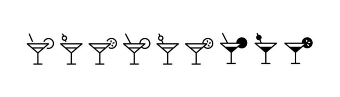 cocktail ikon uppsättning. redigerbar stroke. illustration design. vektor