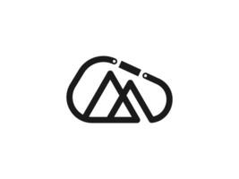 Karabinerhaken mit Berg Logo, Klettern Sport Linie Kunst Symbol Illustration vektor