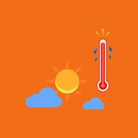 varm väder i sommar säsong med hög temperatur. värme Vinka av Sol med termometer. vektor
