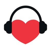 Herz im Kopfhörer. Kopfhörer Silhouette. rot Herz Symbol. Liebe Musik. eben Design. Illustration vektor
