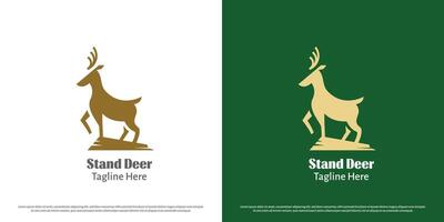 Hügel Hirsch Logo Design Illustration. Silhouette von Hirsch Rentier Kitz Antilope Elch Dollar Hirsch Tier Tierwelt Stehen Körper. einfach minimal abstrakt Symbol Symbol Gazelle Fauna Verein Jäger Horn Maskottchen. vektor