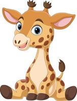 tecknad serie rolig bebis giraff Sammanträde vektor