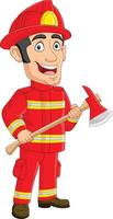 Cartoon-Feuerwehrmann, der eine Axt hält vektor