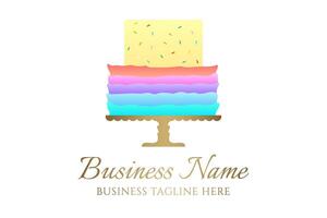 regnbåge Färg kaka logotyp för bageri företag eller födelsedag firande fest med Flerfärgad decoartion vektor