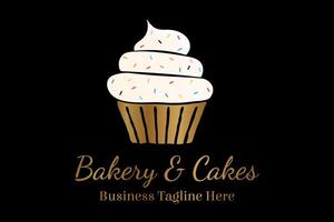 elegant Cupcake Logo zum Bäckerei im Gold Farbe und Konfetti vektor