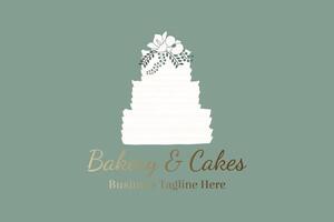 elegant Weiß Kuchen oder Bäckerei Logo Design im Laub modern Stil auf Licht Grün Hintergrund vektor