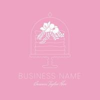 rosa kaka översikt logotyp för bageri i minimal rena stil med blommig dekoration vektor