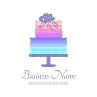 Flerfärgad regnbåge kaka logotyp för bageri företag eller födelsedag firande med blommig dekoration vektor