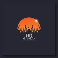 eid Mubarak Poster mit ein Halbmond Mond und ein Moschee eid Poster. vektor