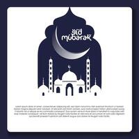 eid Mubarak Poster mit ein Halbmond Mond und ein Moschee eid Poster. vektor