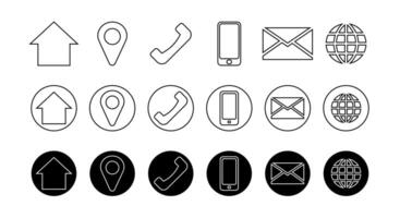 Gliederung Kontakt die Info Symbol einstellen zum Ort Stift, Telefon, Netz und Handy und Email Symbole. vektor