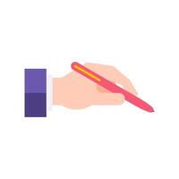 företag man kostym hand innehav röd penna för papper handla kontrakt signatur platt illustration vektor