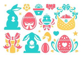 Ostern minimalistisch Symbol Hase gemalt Eier im Korb Bogen religiös Urlaub Feier Vektor eben