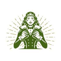 st Patrick's Tag weiblich Kobold mit Bier Glas hell Strahlen Jahrgang Symbol Vektor eben Illustration
