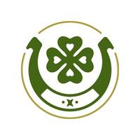 st Patrick's Tag irisch Glück und Liebe Hufeisen Grün Kleeblatt Kreis Rahmen Jahrgang Symbol Vektor eben