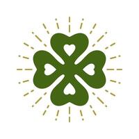 Heilige Patrick's Tag gut Glück und Liebe irisch Grün Kleeblatt hell Strahlen Jahrgang Symbol Vektor eben