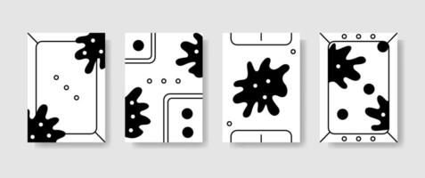 abstrakt schwarz und Weiß Plakate mit Linien, Flecken und Punkte. einstellen von einfach farblos Bauhaus Design Banner auf grau Hintergrund vektor