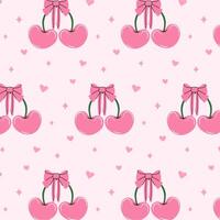 sömlös mönster av rosa körsbär och pilbågar. gåva band i hand dragen stilar. kokett kärna söt trendig design. design för omslag papper, förpackning, bakgrund, tyg, textil, Hem dekor, gåvor vektor