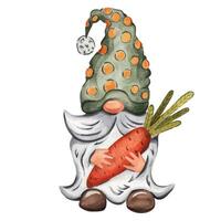 söt gnome med morot. vattenfärg illustration vektor