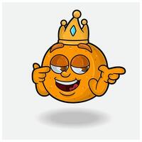 selbstgefällig Ausdruck mit Orange Obst Krone Maskottchen Charakter Karikatur. vektor