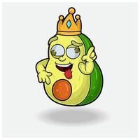 galen uttryck med avokado frukt krona maskot karaktär tecknad serie. vektor