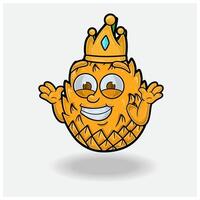 nicht kennt Lächeln Ausdruck mit Ananas Obst Krone Maskottchen Charakter Karikatur. vektor