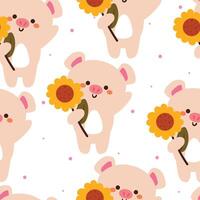 sömlös mönster tecknad serie gris och blomma. söt djur- tapet för textil, gåva slå in papper vektor