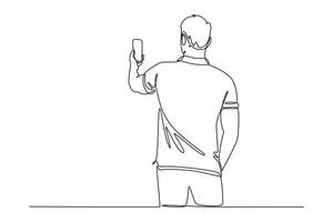 kontinuierlich einer Linie Zeichnung Menschen halten, mit Handy, Mobiltelefon Telefone Konzept vektor