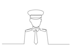 flygplan pilot och hav kapten manlig anställd enhetlig hatt profil ett linje konst design vektor