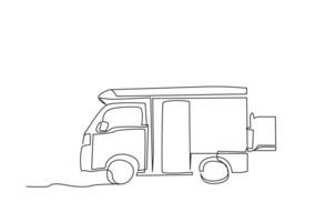 husvagn bil fordon läger Semester liv livsstil ett linje konst design vektor