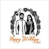 shubh vivah und glücklich Hochzeit dekorativ KalligraphieBeschriftung Design zum Hochzeit Jahrestag Schöne Grüße Illustration vektor