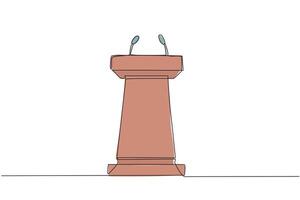 enda kontinuerlig linje teckning podium med två mikrofoner. vanligtvis Begagnade i Tal eller oration. också arbete för Tryck släpper. podium kan också vara Begagnade för debatt. ett linje design illustration vektor