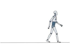 Single einer Linie Zeichnung Clever Roboter Gehen zu Kantine zu brechen und Mittagessen. nehmen Zeit zum ein während zu schärfen Ideen zurück in brillant Ideen. Erfolg. kontinuierlich Linie Design Grafik Illustration vektor