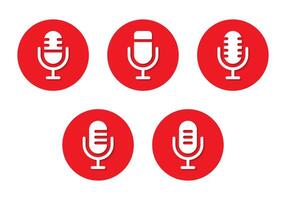 retro mikrofon ikon med skugga. mic tecken symbol på röd cirkel vektor
