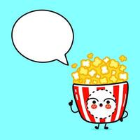Popcorn mit Rede Blase. Hand gezeichnet Karikatur kawaii Charakter Illustration Symbol. isoliert auf Blau Hintergrund. Popcorn Charakter Konzept vektor