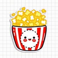 süß komisch Popcorn Aufkleber. Hand gezeichnet Karikatur kawaii Charakter Illustration Symbol. isoliert auf Hintergrund. Popcorn Karte Charakter Konzept vektor