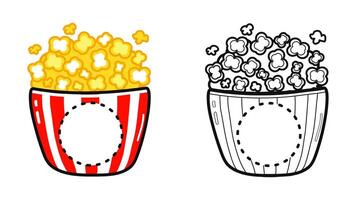 söt popcorn. översikt tecknad serie illustration för färg bok vektor