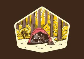 Camping im Natur mit Partner. Jahrgang draussen Illustration vektor