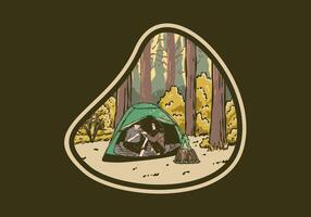 camping i natur med partner. årgång utomhus- illustration vektor