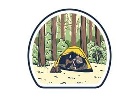 camping i natur med partner. årgång utomhus- illustration vektor