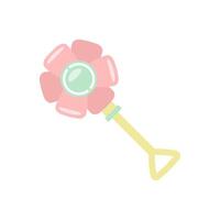 bebis skallra. enkel söt platt ikon. barns leksak med en hantera i de form av en blomma. vektor