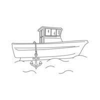 süß Karikatur Meer Boot mit Anker. isoliert Illustration im linear Stil. einfach Clip Art. vektor