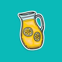 sommar fest inbjudan mall med citronsaft. hand dragen citroner vattenkokare, citron- juice klistermärke stil illustration design isolerat i en tosca bakgrund vektor