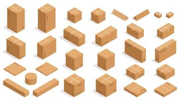 isometrisch Karton Boxen. Platz und rechteckig Verpackung Karton Behälter zum Lieferung, Versand und Lagerung. eben einfach Formen vektor