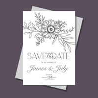 Linie Kunst Sonnenblumen Hochzeit Einladung Vorlage, Gliederung Sonnenblumen minimalistisch Hochzeit Schreibwaren, Sonnenblumen Hochzeit vektor