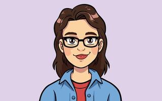 Frau mit Brille Karikatur Stil Profil Benutzerbild Bild vektor