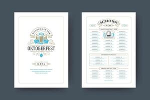 Oktoberfest Speisekarte Jahrgang Typografie Vorlage mit Startseite Bier Festival Feier und Etikette Design Illustration vektor