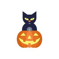 Halloween Kürbis mit schwarz Katze gruselig süß Charakter Kinder Symbol eben Illustration vektor